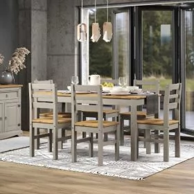 Ethans Large Dining Table with 6 Chair Set - Grey