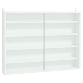 5-Tier Wall Display Shelf Unit Cabinet w/ 4 Adjustable Shelves Glass Doors Home Office Ornaments 60x80cm White
