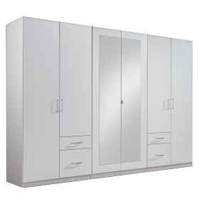 Wardrobe - FLOCK 6 Door Wardrobe White 270cm