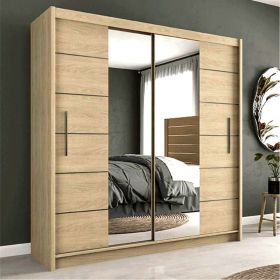 Luzern Sliding Door 203cm Mirror Wardrobe - Oak Sonoma