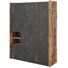 Wardrobe - FERNIE 2 Door 2 Shelves Wardrobe Grey and Oak 150cm