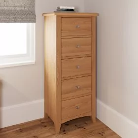 NOTTINGHAM Oak Finish Chest of Drawers - Tallboy, Medium-sized, 5 Drawers, Ready Assembled