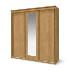 Sliding Wardrobe - TUFON 3 Door Mirrored Wardrobe Oak Finish 175cm