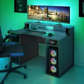 Modern Design Gaming Desk With Hutch - Dark Grey