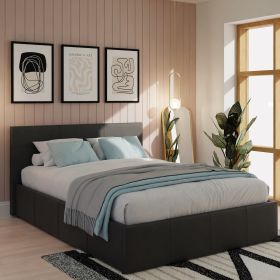 Modern Black Leather Side Lift Ottoman Storage Bed - Standard Double 4ft6