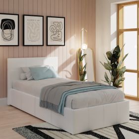 Modern White Pu Leather Side Lift Ottoman Storage Bed - Single 3ft
