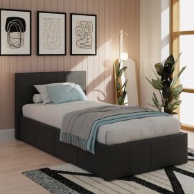 Modern Black Leather Side Lift Ottoman Storage Bed - Single 3ft