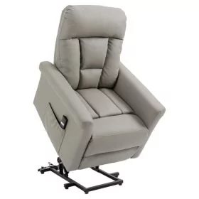 Power Lift Chair PU Leather Recliner Sofa Chair with Remote Control, Side Pocket - Grey