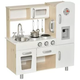 Kids Wooden Pretend Play Toy Kitchen Cooking Set Role Play Phone - White