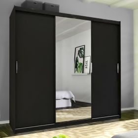 Sliding Wardrobe - DYNASTY 3 Door Mirrored Wardrobe Black 250cm