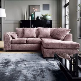 Corner Sofa - HENRY Crushed Chenille Fabric 4 Seater L-Shaped Sofa Right Hand Facing - Pink