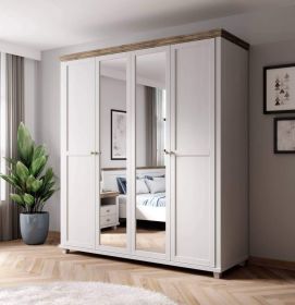 Portugal 20 - 4 Door Wardrobe 200cm - White with Oak Lefkas