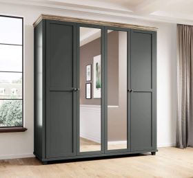 Portugal 20 - 4 Door Wardrobe 200cm - Green with Oak Lefkas