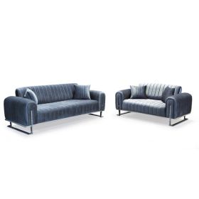 Herron Silver Metal Frame Plush Velvet 3 Seater and 2 Seater Sofa Set - Grey