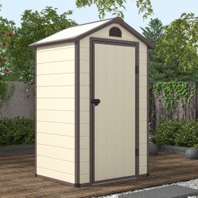 Weather Resistant Outdoor Storage Garden Shed with Lockable Door - Beige with Brown