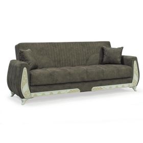 3 Seater Sofabed - BRIGHTON Fabric 3 Seater Sofabed With Cushions Brown 220cm