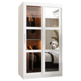Sliding Wardrobe - MARTHA II 2 Door Mirrored Wardrobe White 100cm