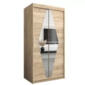 Sliding Wardrobe - SPURDLE 2 Door Mirrored Wardrobe Oak Sonoma 100cm