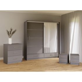 Wardrobe Set - WARRINGTON 2 Door Bedroom Set 4 Piece Grey 208cm
