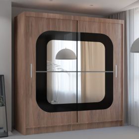 Sliding Wardrobe - COVINA 2 Door Mirrored Wardrobe Walnut - 150cm and 203cm