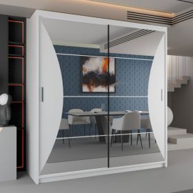 Sliding Wardrobe - CALEDONIA 2 Door Mirrored Wardrobe White Grey Black - 150cm and 203cm