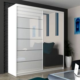 Sliding Wardrobe - INFINITE 2 Door Mirrored Wardrobe White - 150cm and 180cm