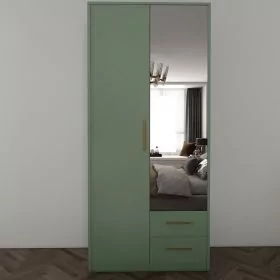 Wardrobe - WINSTEAD 2 Door Mirrored Wardrobe Dark Green 90cm