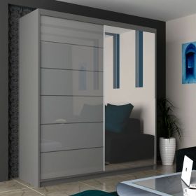 Sliding Wardrobe - INFINITE 2 Door Mirrored Wardrobe Grey - 150cm and 180cm