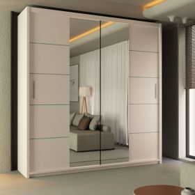 Sliding Wardrobe - LISBANE 2 Door Mirrored Wardrobe White - 150cm 180cm and 203cm