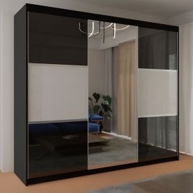 Sliding Wardrobe - MONCLER 3 Door Mirrored Wardrobe Black 250cm