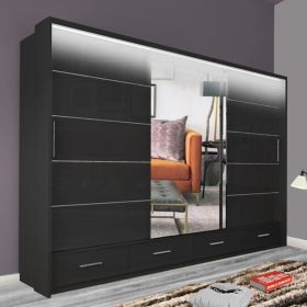 Mendeley Large High Gloss Sliding Wardrobe - Black