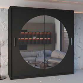 Sliding Wardrobe - MOON 2 Door Mirrored Wardrobe Black White Grey - 150cm and 203cm