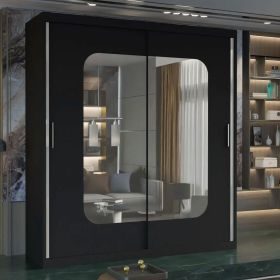 Merica 2 Door Mirrored Sliding Wardrobe - Black White Grey Oak - 4 Sizes