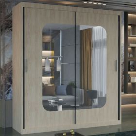 Merica 2 Door Mirrored Sliding Wardrobe - Oak Black White Grey - 4 Sizes