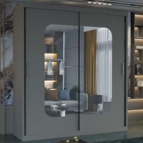Merica 2 Door Mirrored Sliding Wardrobe - Grey Oak Black White - 4 Sizes