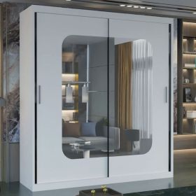 Merica 2 Door Mirrored Sliding Wardrobe - White Grey Oak Black - 4 Sizes