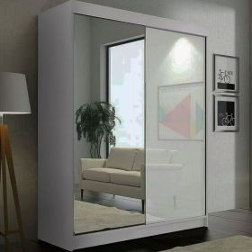 Sliding Wardrobe - TEXAS 2 Door Mirrored Wardrobe White 120cm