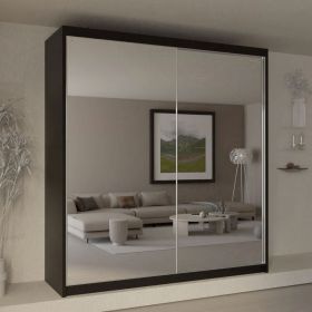 Sliding Wardrobe - QUINE 2 Door Full Mirrored Wardrobe Black - 150cm and 200cm