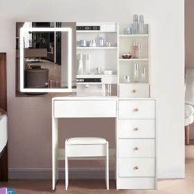 Dressing Table - RZESZOW 6 Drawer Dresser Warm White 40cm
