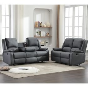 Rebecca Pu Leather 3 Seater with 2 Seater Recliner Sofa Set - Grey