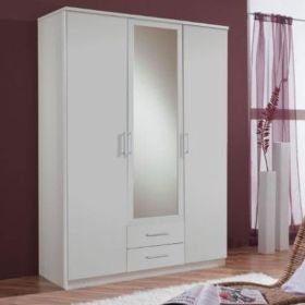 Wardrobe - VERDUN 3 Door Mirrored Wardrobe White 135cm