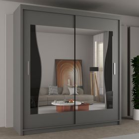Sliding Wardrobe - HEFFNER 2 Door Mirrored Wardrobe Grey 150cm