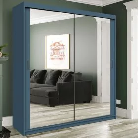 Sliding Wardrobe - CHICAGO II 2 Door Mirrored Wardrobe Blue Green 250cm