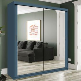 Sliding Wardrobe - CHICAGO II 2 Door Mirrored Wardrobe Blue and Green