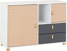 Brooklyn 2 Door 2 Drawer Storage Chest - Oak Effect Grey