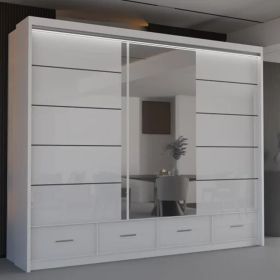 Sliding Wardrobe - CHESHAM 3 Door Mirrored Wardrobe White 255cm