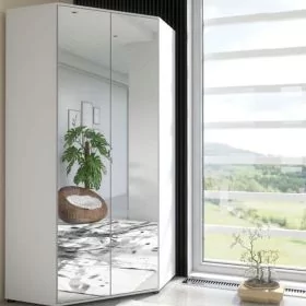 Corner Wardrobe - SARNIA 2 Door Full Mirrored Wardrobe White 93cm