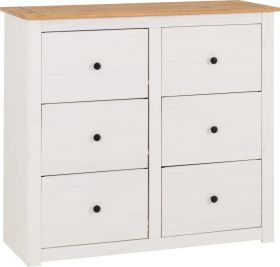 PRESTON White Chest of Drawers - Large-sized, 6 Drawers, Double