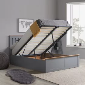 Phoenix Wooden Ottoman Storage Stone Grey Bed - Standard Double 4ft6