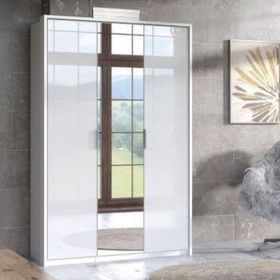 Wardrobe - ANGELA 3 Door Wardrobe White 125cm
